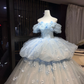 Off Shoulder Light Blue 3D Floral Tulle Ball Gown, Princess Prom Evening Dress  NV7098