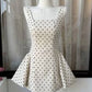 Beige Polka Dot Spaghetti Strap Mini Dress - Square Neck Back Bow Party/Date/Light Evening Dress NV6809
