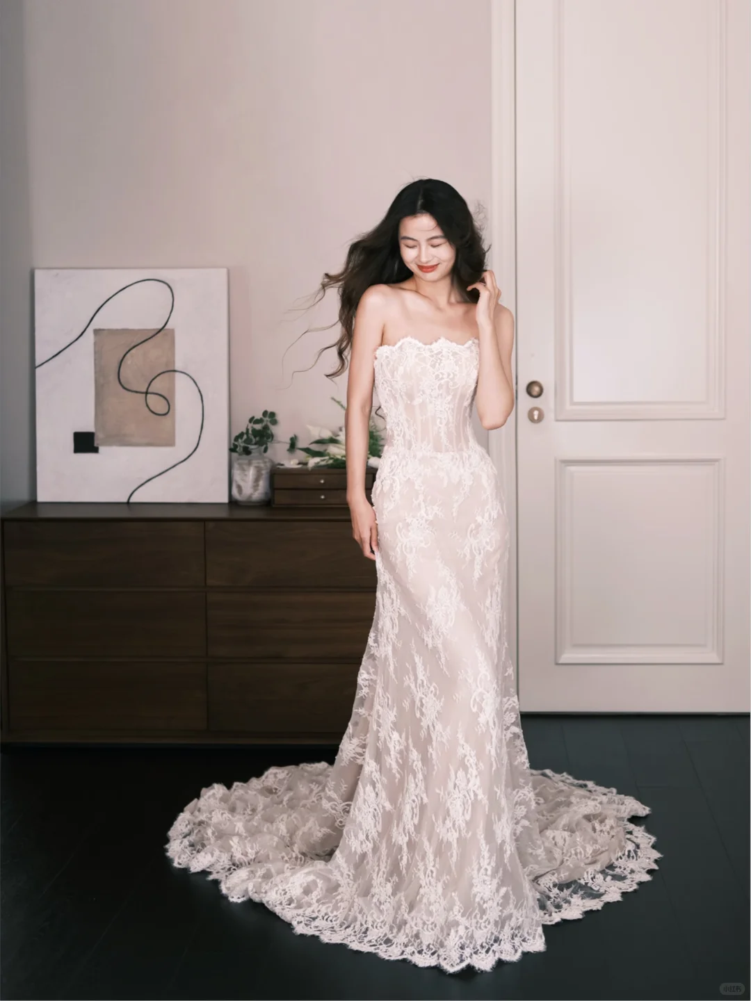 Scalloped Lace Mermaid Bridal Gown, Strapless Corset Wedding Dress  NV7301