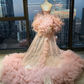Blush Pink Strapless Mermaid Evening Gown Hand Beaded Rhinestone Sequin 3D Floral Ruffle Tulle Long Prom Dress  NV7013