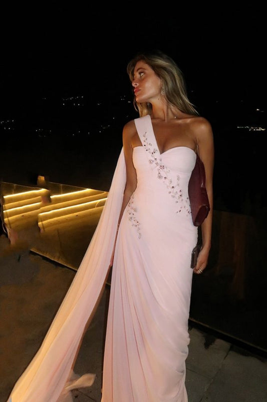 Pink floral elegant sweetheart neckline off-the-shoulder long chiffon prom dress evening gown nv5217