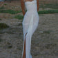 White Fashion Solid Halter Neck Ruffle Lace Slit Resort Style Dress Ball Gown Evening Gown Party Dress nv1951