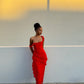 Red shoulder strap ruffle long ball gown evening dress wedding guest party dress nv2901