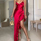 Red sexy suspender ruffled lace-up ball gown evening dress party dress nv1925