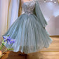 Green exquisite floral applique short/mid-length homecoming dress prom dress evening dress nv4211