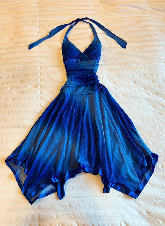 Blue Fashion Gradient Short/Medium-Length Chiffon Homecoming Dress nv4479