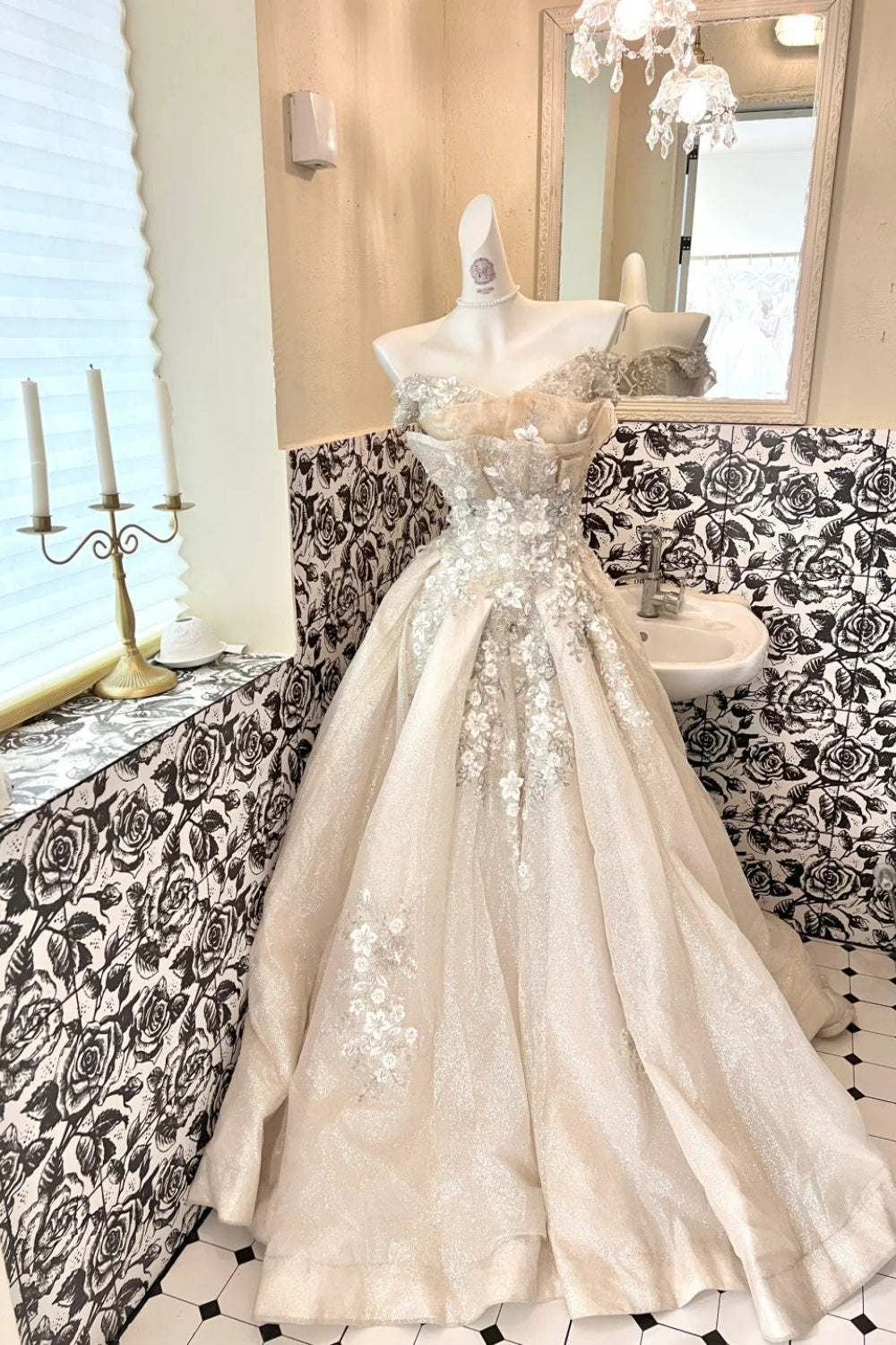 One Shoulder Heavy Studded Chiffon Evening Gown NV6719