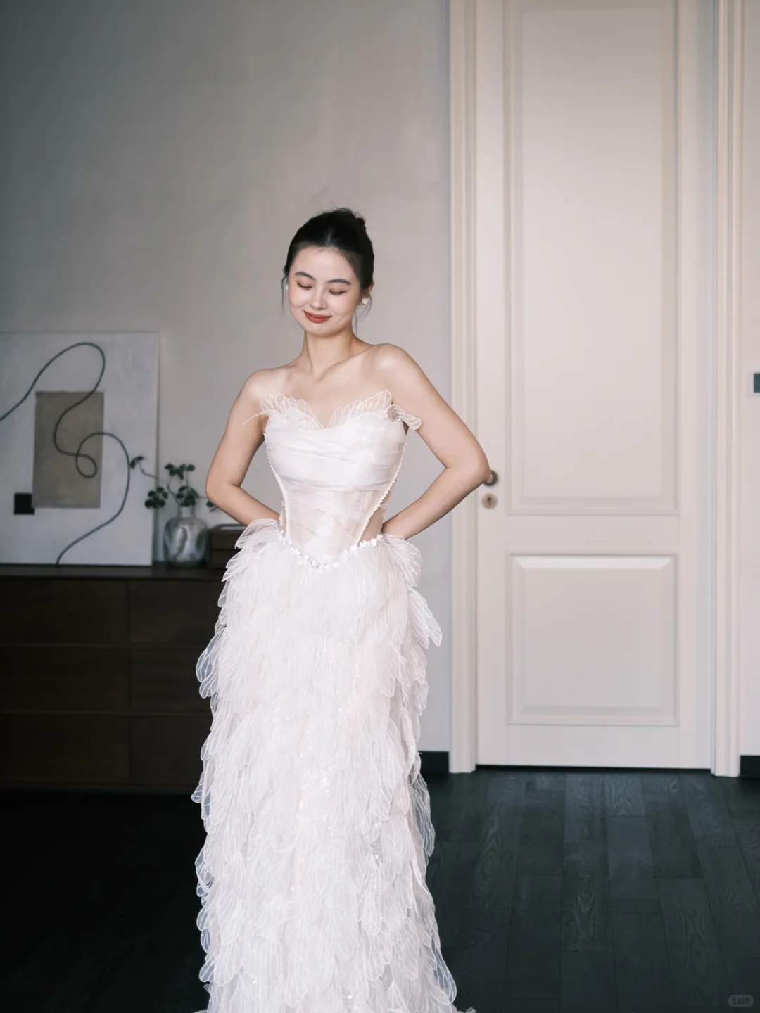 Off Shoulder Sheer Leaf Petal Tulle Bridal Gown, Boned Corset Wedding Dress  NV7362