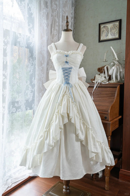 White Sweet Bow Long Satin chiffon Prom Dress Evening Dress Birthday Dress Adult Dress nv4195