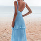 Blue Fashion Elegant Strap A-Line Long Layered Chiffon Ball Gown Evening Gown Party Dress Bridesmaid Dress nv3430