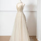 Champagne gold shining elegant tulle long prom dress evening dress party dress nv4753