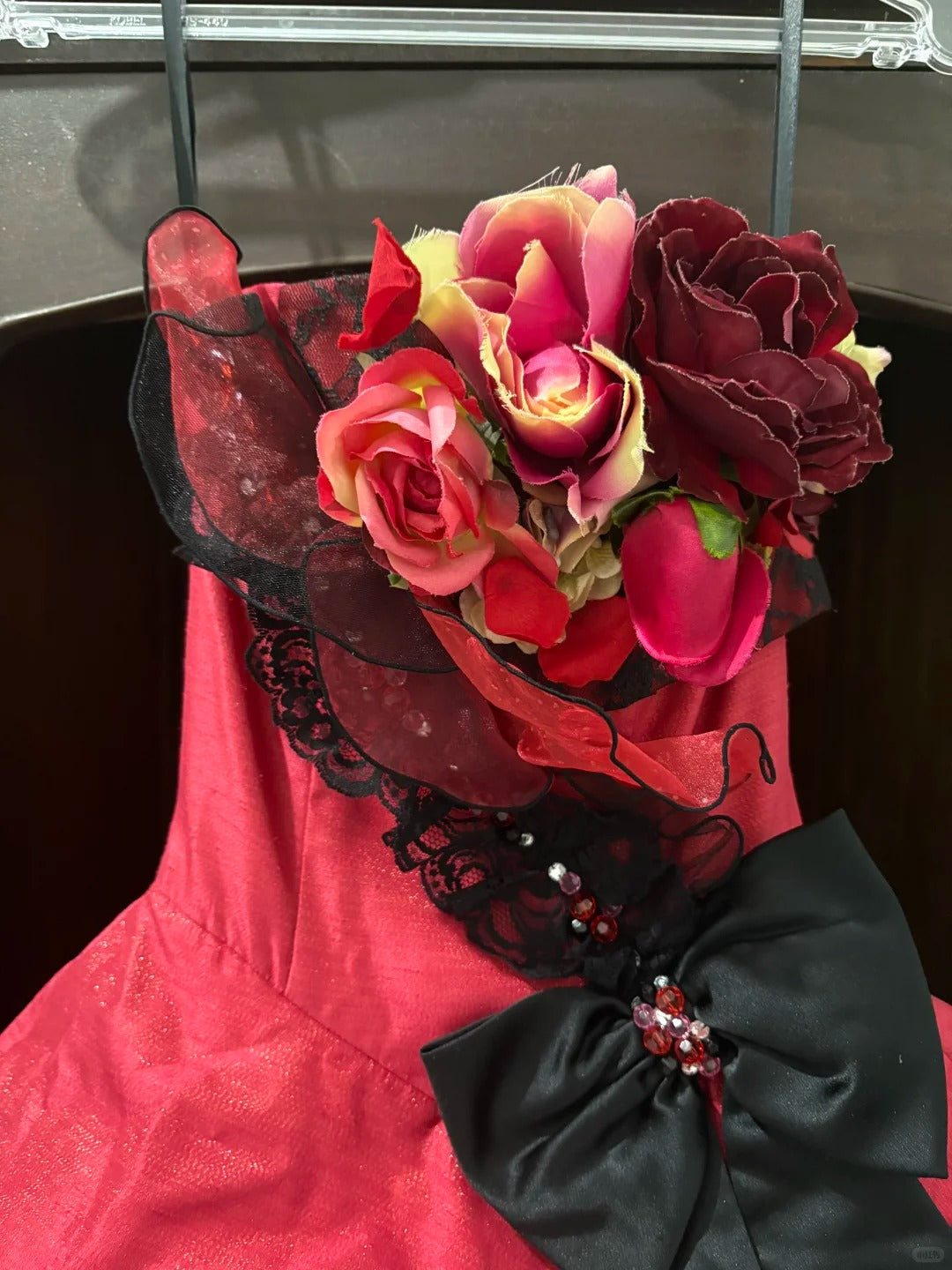 Red floral lace tulle floor-length ball gown nv5170
