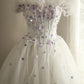 White sweet floral long tulle ball gown evening dress party dress nv4691