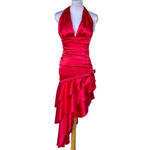 Red Fashion Strapless Long Satin Ruffle Ball Gown Evening Dress Party Dress nv3608