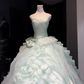 Mint Green Strapless Ball Gown Ruched Bodice Layered Ruffle Organza Formal Dress  NV6957