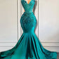 Emerald Green Sleeveless Mermaid Long Slim Fit Ball Gown Evening Dress Beaded Crystal nv2835