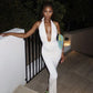 White low-cut V-neck long slim ball gown evening dress nv2849