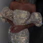 Silver/Gold Fashion Sequin Elegant Short Puff Sleeve Short Mini Party Dress Homecoming Dress nv2664