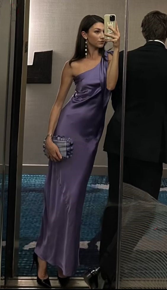 Purple simple elegant fashion slim fit long satin ball gown evening dress party dress nv2113 nv2363