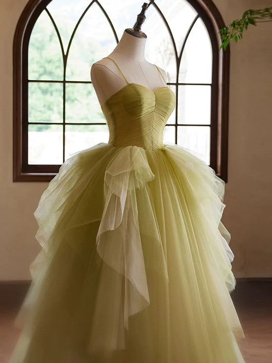 A-Line Sweetheart Neck Tulle Green Long Prom Dress, Green Long Formal Dress nv1871