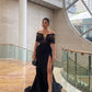 Black fashion elegant tulle see-through off-shoulder sexy slim long slit party dress prom dress evening dress nv2492