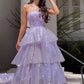 Light Purple Sparkling Tulle Sequin A-Line Long Tiered Ball Gown Evening Dress nv2651