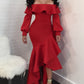 Red Sexy Elegant Long Sleeve Mermaid Slim Fit Evening Gown Party Dress nv2865