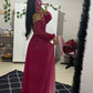 Pink Gradient Fashion Elegant Tube Top Wide Sleeve Long Chiffon Ball Gown Evening Dress Wedding Guest Party Dress nv3213