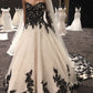Black Delicate Beaded Floral Lace Wedding Dress, Long Tulle Bridal Gown NV6704