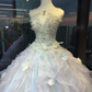 Strapless Lavender Ombre Tulle Ball Gown Detachable Ruffle Sleeve 3D Floral Fairy Prom Dress  NV7000