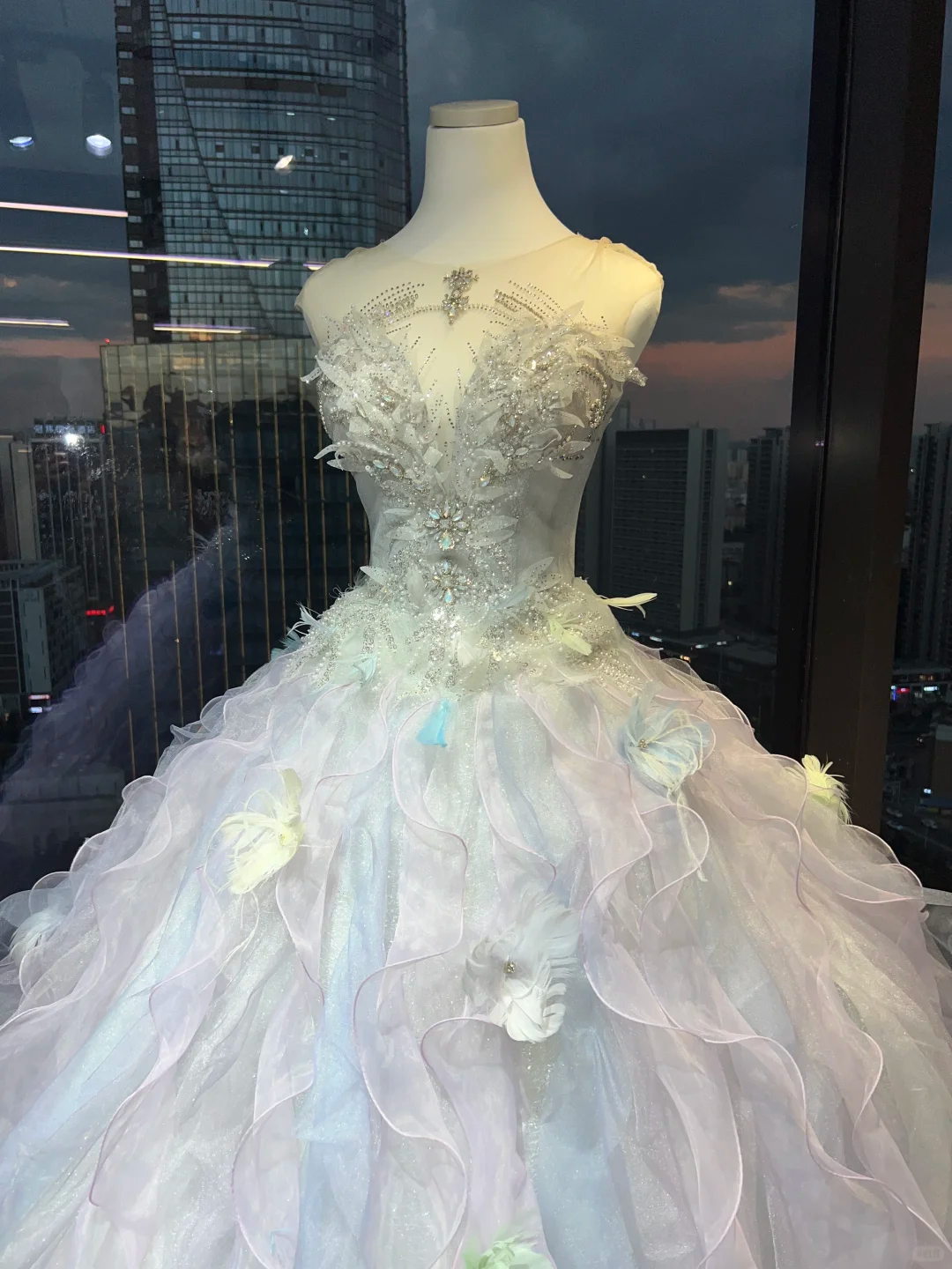 Strapless Lavender Ombre Tulle Ball Gown Detachable Ruffle Sleeve 3D Floral Fairy Prom Dress  NV7000