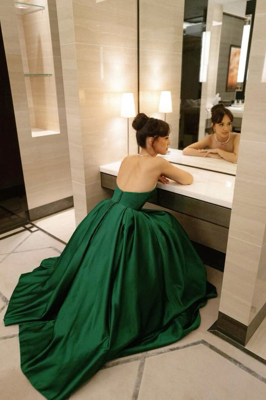 Green fashion elegant strapless off-shoulder velvet satin stitching long evening dress ball gown party dress nv2548