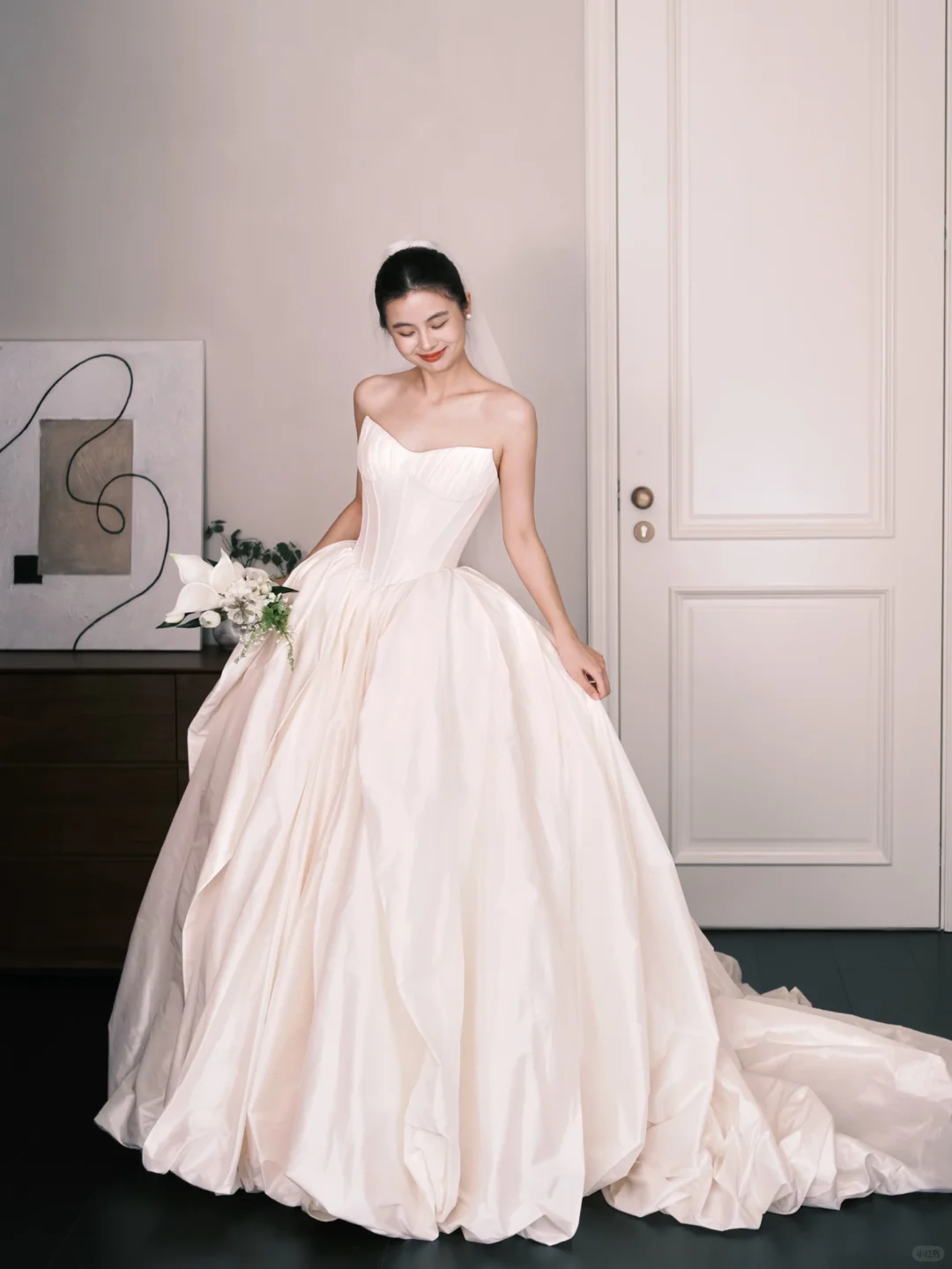 Sweetheart Neck Satin Wedding Gown, Boned Corset A Line Bridal Dress with Train  NV7350