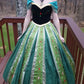 NiceVestidos--Short sleeved Black and Green Color block Tulle Princess style A line Floor length Evening Dress NV5779