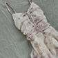 Light Purple Floral Spaghetti Strap Short Homecoming Dress V Neck Ruched 3D Flower Irregular Ruffle Hem Vintage Cocktail Gown  NV6918
