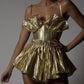 Gold Simple Sleeveless Fashion Pleated Short Prom Dress Party Dress Homecoming Dress nv2174