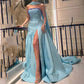 Blue gorgeous elegant sexy tube top ribbon with rhinestones long slit ball gown evening dress party dress nv2405