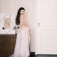 Blush Pink Polka Dot Tulle Lace Formal Dress Spaghetti Strap Bow Gown  NV7259