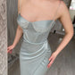 spaghetti straps sweetheart beads pleats sleeveless prom party dress with split nv1630