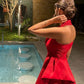 Red stylish elegant strapless off-shoulder long satin ball gown party dress evening gown nv2545