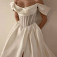 White satin simple elegant long ball gown evening dressnv2969