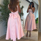 Pink sweet simple fashion backless bow long and short prom dress evening dress party dress homecoming dress nv2596