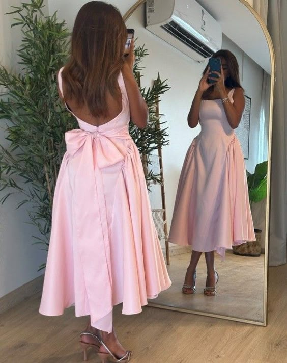 Pink sweet simple fashion backless bow long and short prom dress evening dress party dress homecoming dress nv2596