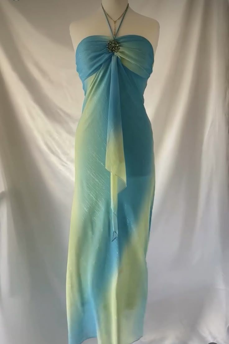 NiceVestidos--Blue and yellow exquisite suspenders long chiffon fashion gradient prom dress NV5674