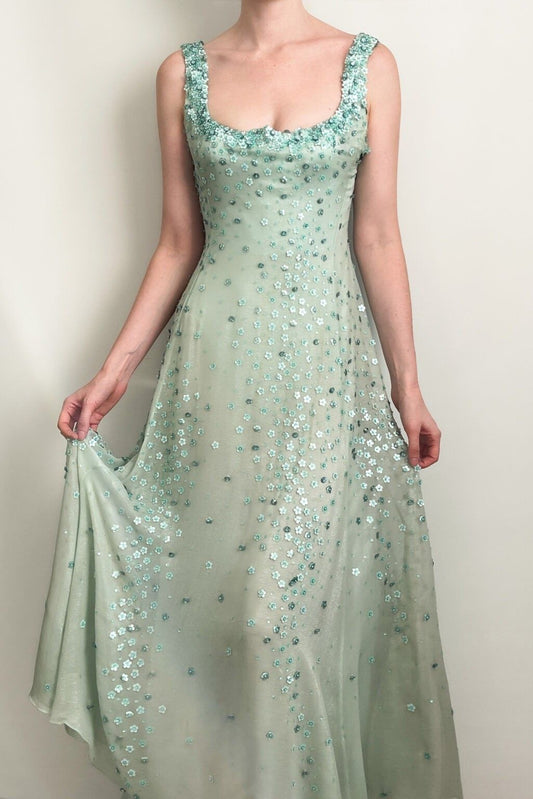 NiceVestidos--Green Sparkly Sequined Long Tulle Prom Dress nv5573