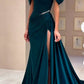 Dark green elegant fashion rhinestone chain strapless shoulder long slit evening dress prom dress nv2636