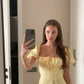 Yellow Elegant Long Puff Sleeve Slit Prom Dress Birthday Dress Evening Dress Wedding Guest Dress nv1710