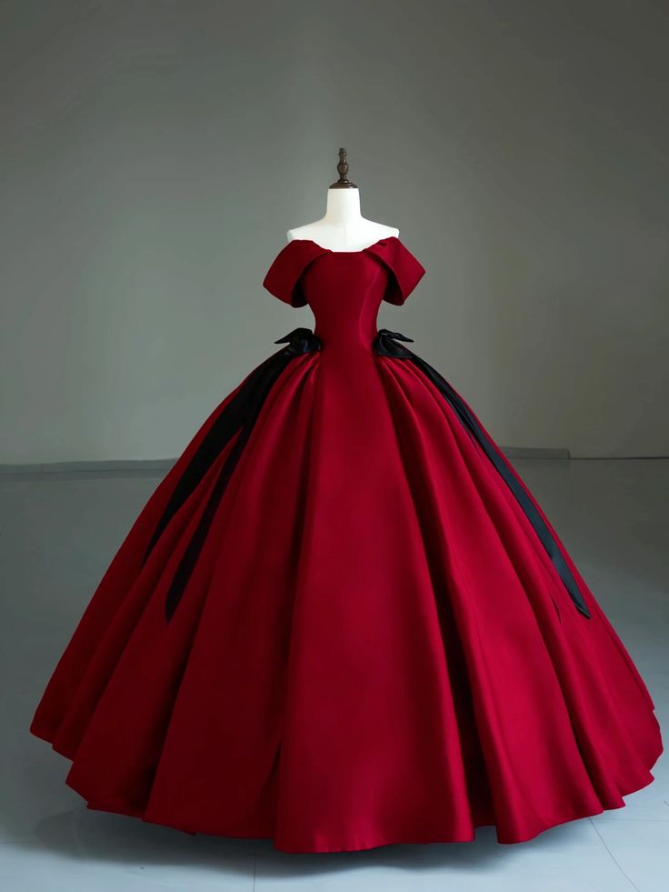 Red short sleeve black bow ribbon long elegant satin ball gown evening dress graduation dress banquet outfit nv2987