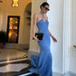 Blue halter neck simple elegant long ball gown evening dress party dress nv2414