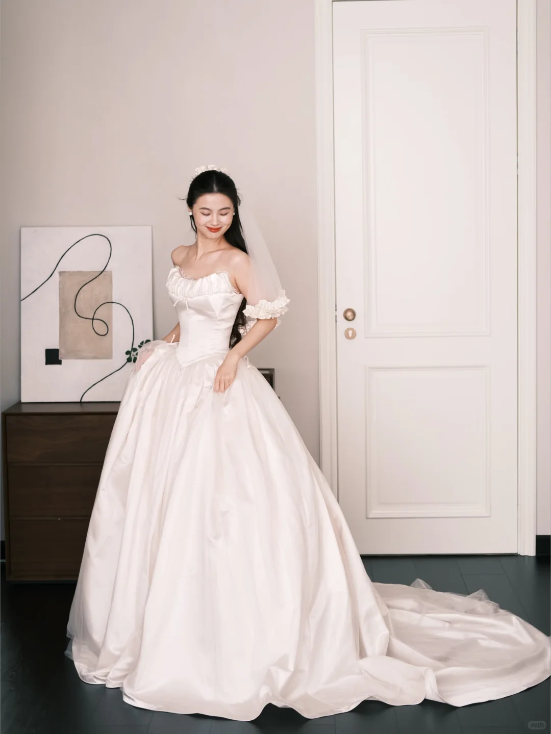 Light Champagne Ruffle Off Shoulder Princess Wedding Dress  NV7236